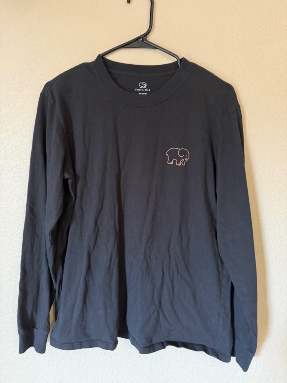 Ivory Ella Black Long Sleeve Tee with Pink Elephant Logo